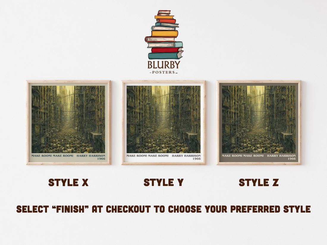 Make Room! Make Room! literary print in frame leaning in hallway – dystopian wall art (mockup)