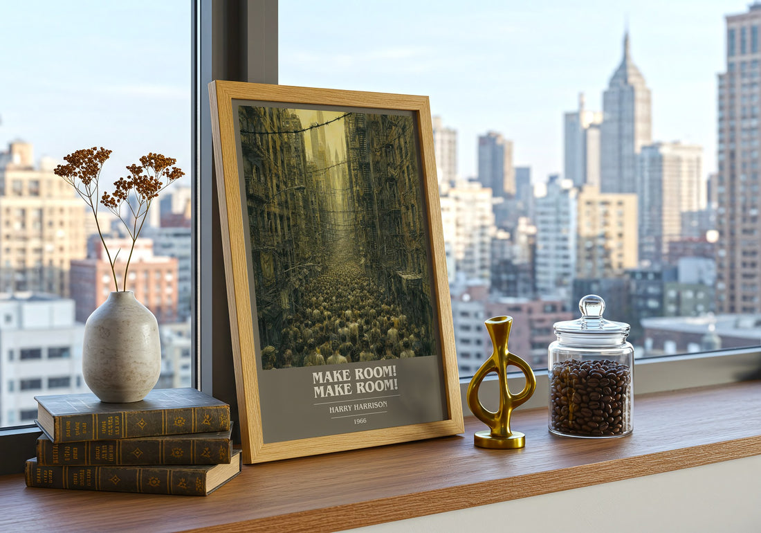Make Room! Make Room! book cover print framed by window – literary home decor