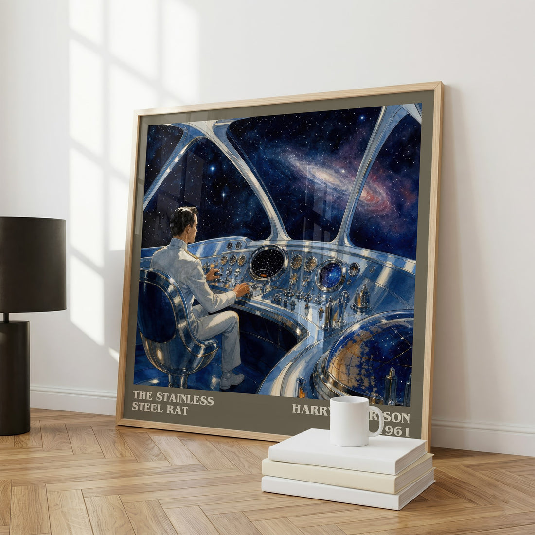 The Stainless Steel Rat literary print framed by window – literary home decor