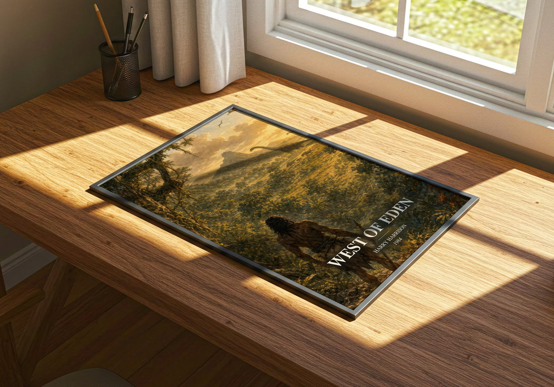 West of Eden watercolour book poster framed on wall – sci fi wall art