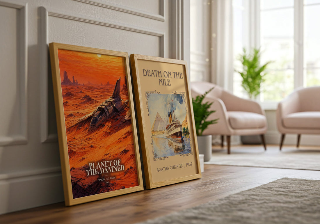 Planet of the Damned watercolour print framed by window – literary home decor