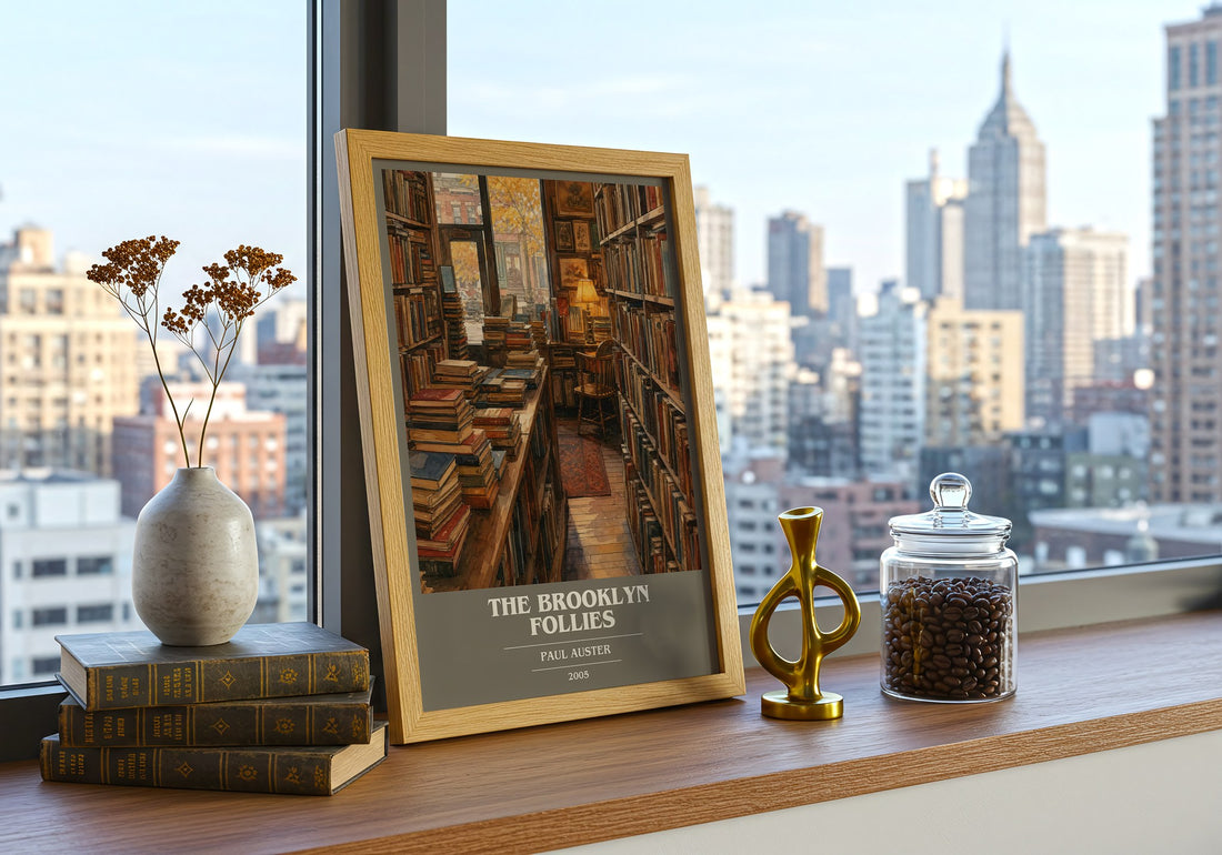 The Brooklyn Follies book cover print framed by window – literary home decor