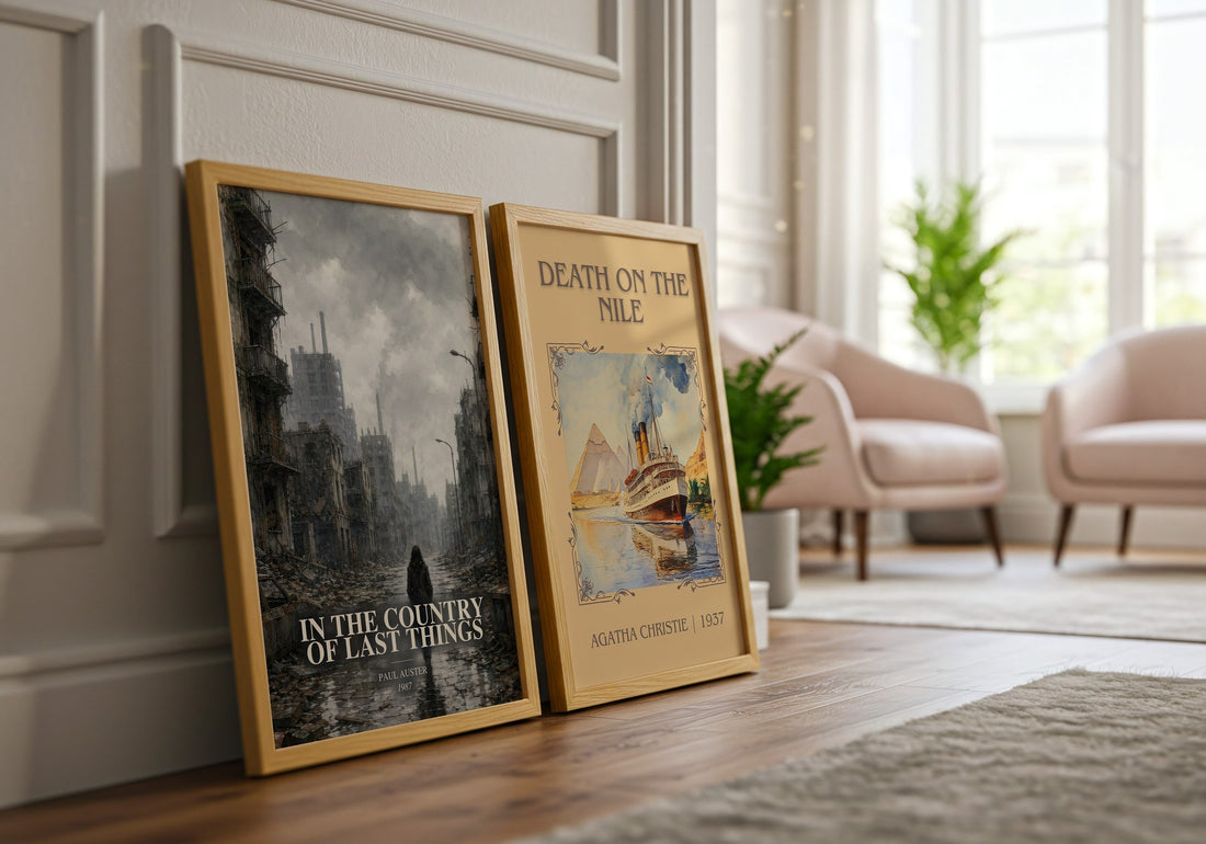 In the Country of Last Things watercolour print framed by window – literary home decor
