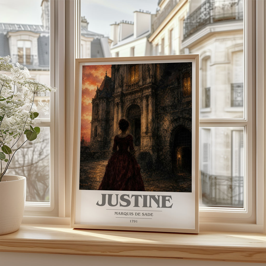 Justine book cover poster colour and style options – Marquis de Sade book art