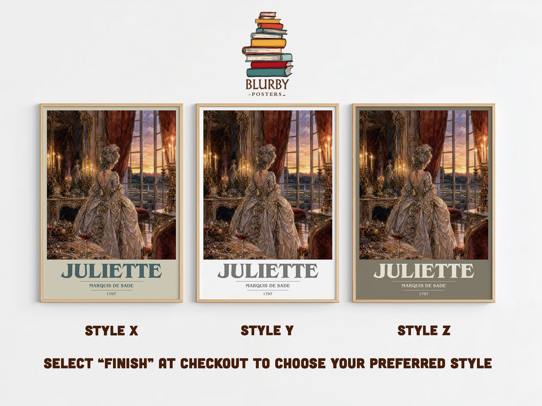 Juliette book cover print in frame leaning in hallway – philosophy wall art (mockup)