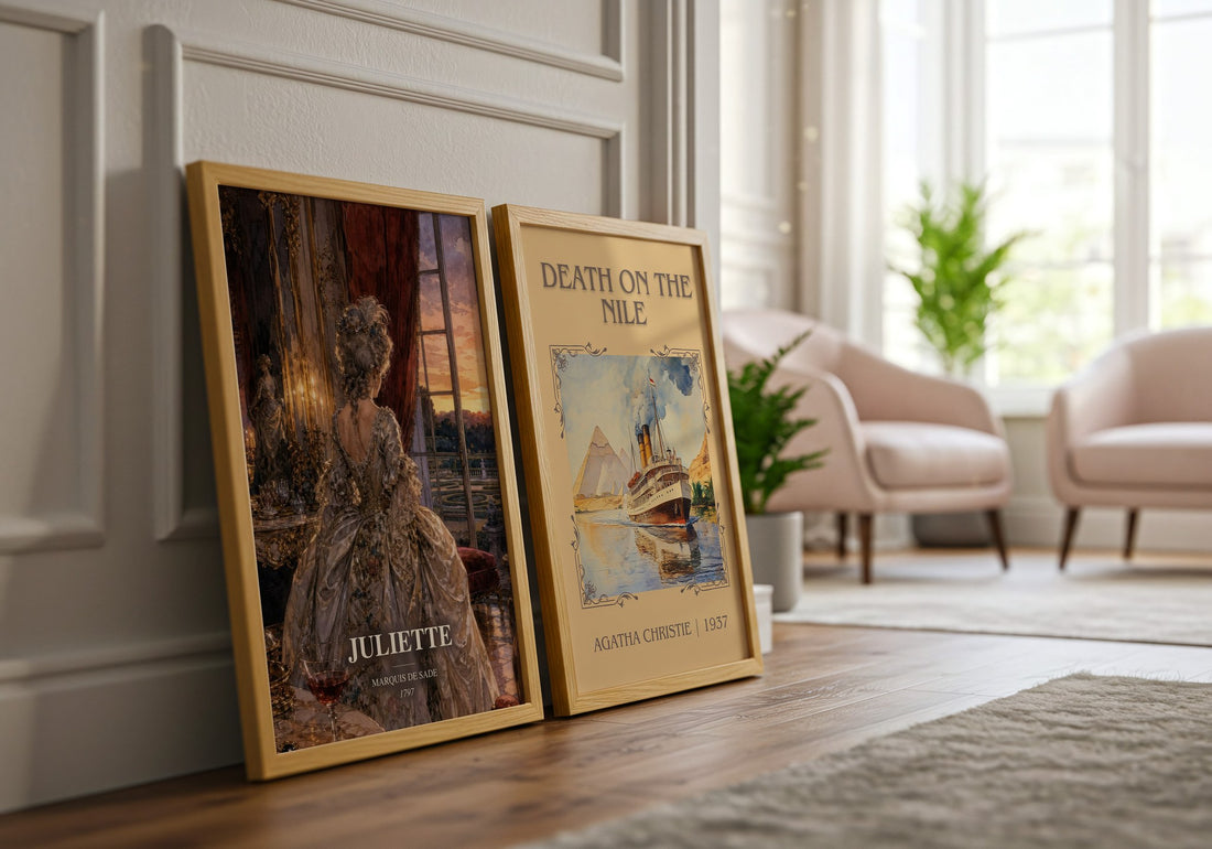 Juliette watercolour print framed by window – literary home decor