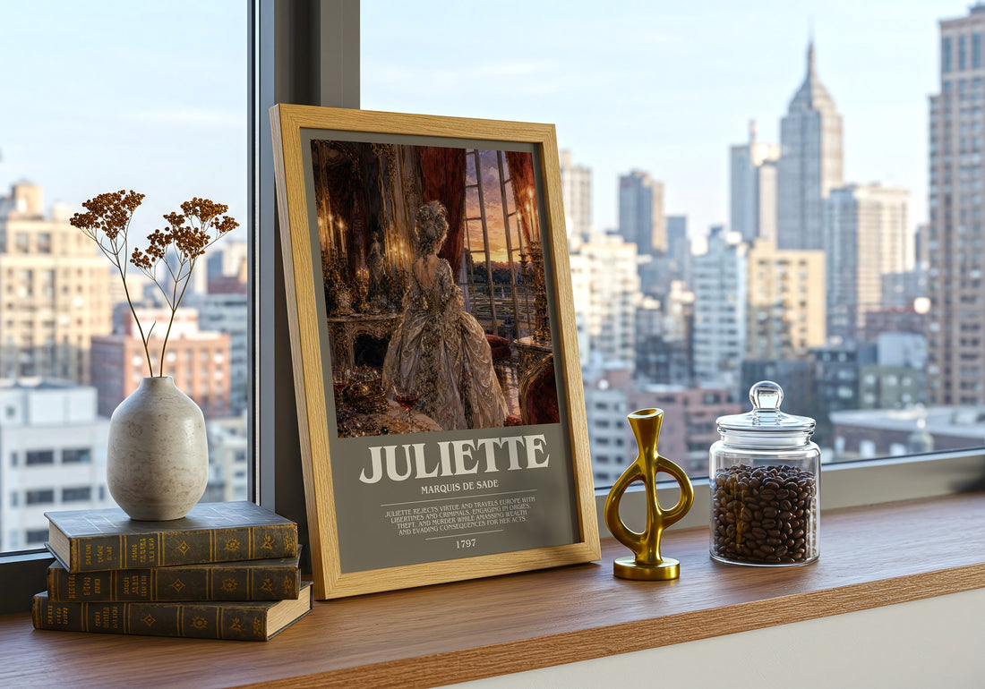 Juliette bookish print framed by window – literary home decor