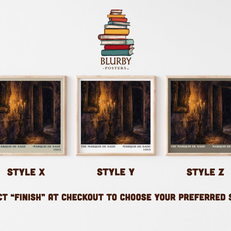 The Marquis de Sade literary print in frame leaning in hallway – philosophy wall art