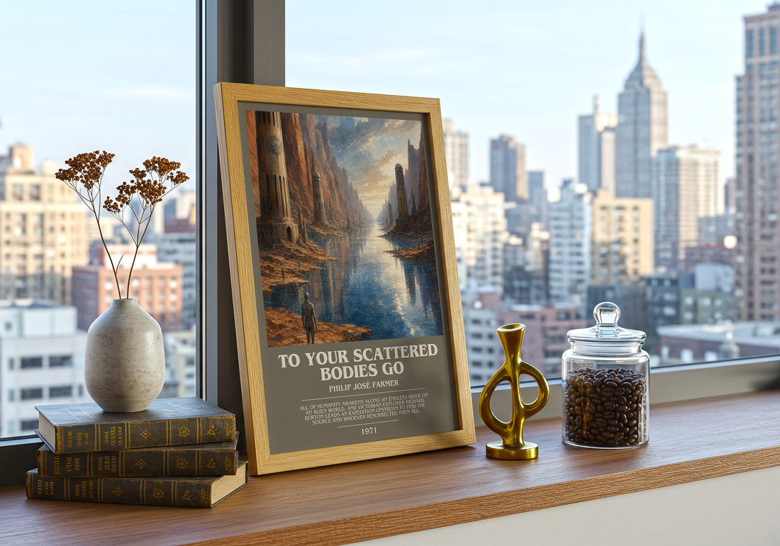 To your scattered bodies go bookish print framed by window – literary home decor