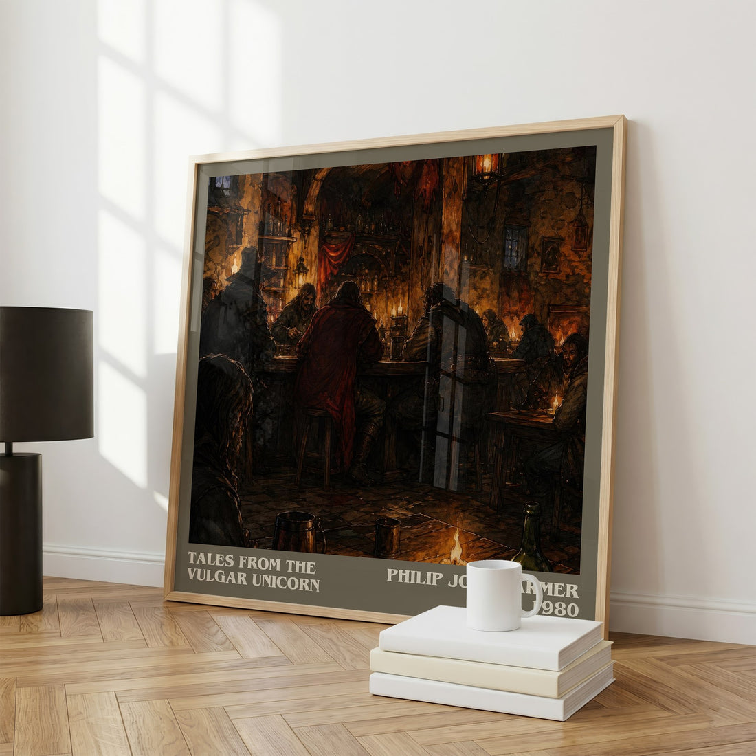 Tales from the Vulgar Unicorn literary print framed by window – literary home decor