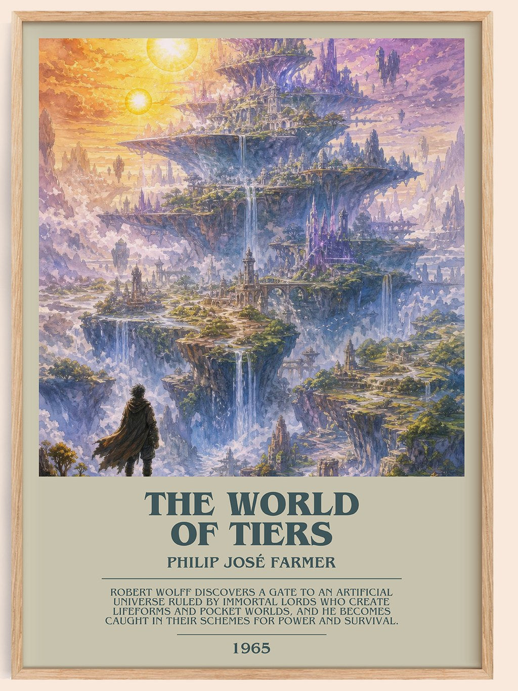 The World of Tiers bookish book poster by Philip José Farmer – framed literary art print