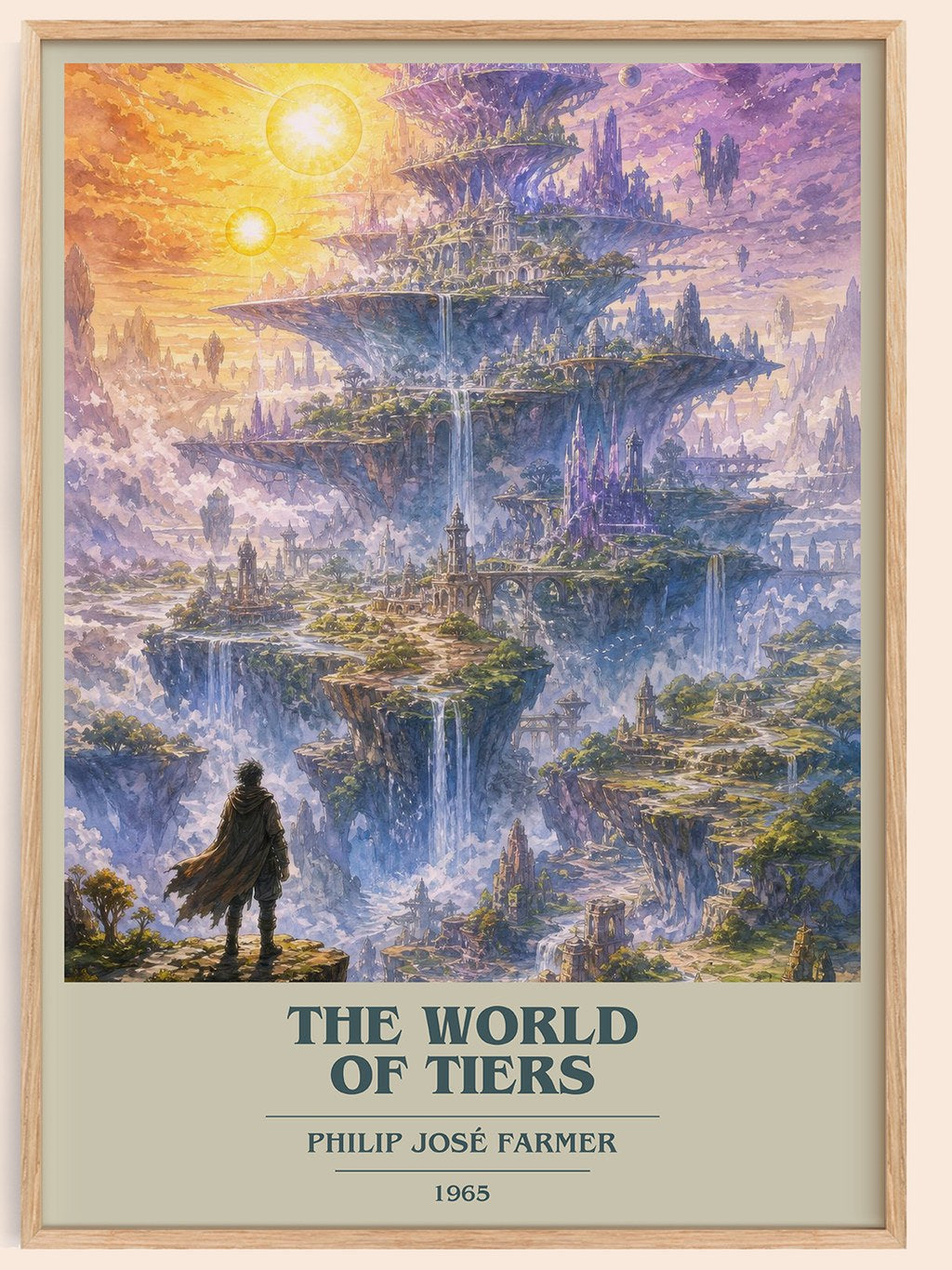 The World of Tiers book cover book poster by Philip José Farmer – framed literary art print