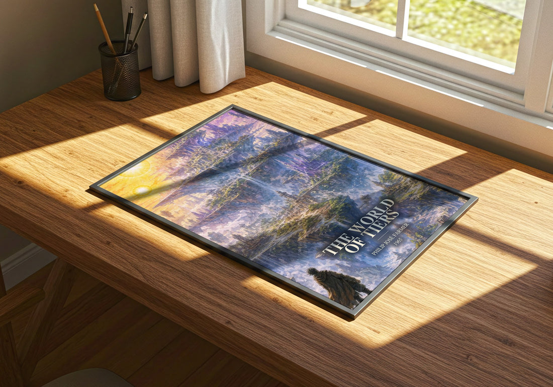 The World of Tiers watercolour book poster framed on wall – sci fi wall art