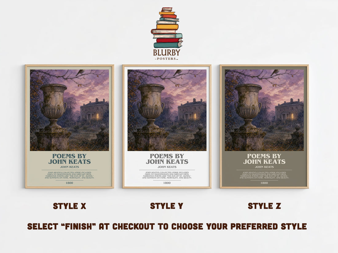 Poems by John Keats bookish print in frame leaning in hallway – poetry wall art (mockup)
