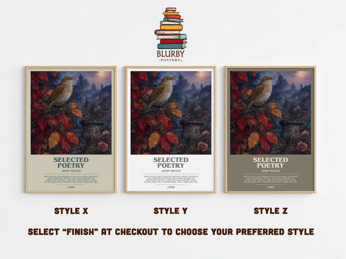 Selected poetry bookish print in frame leaning in hallway – poetry wall art (mockup)