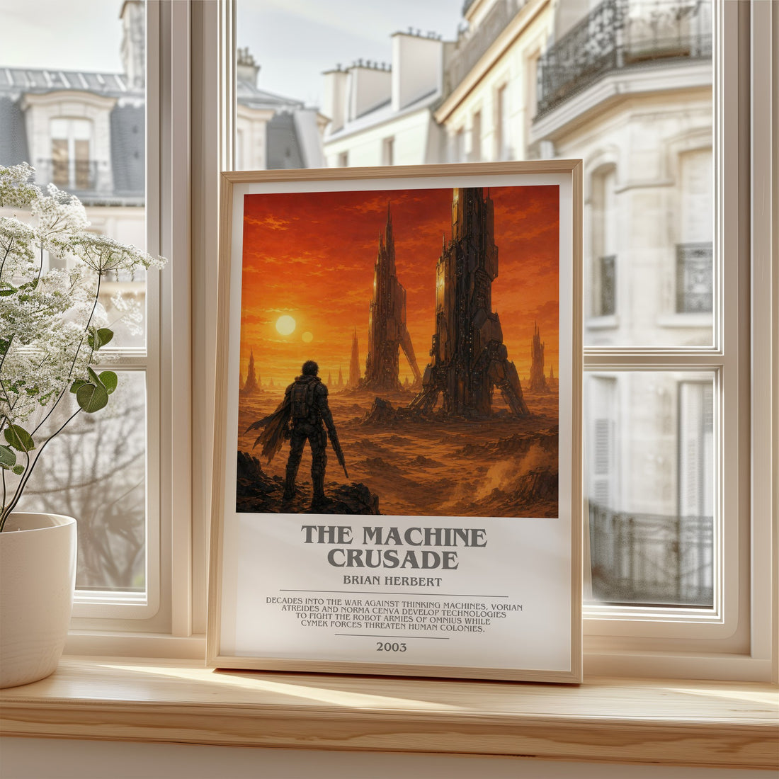The Machine Crusade Bookish Wall Art by Brian Herbert – framed print by a bright window