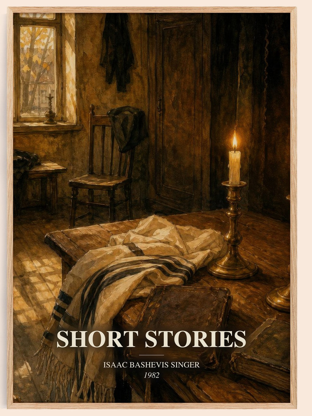 Short stories watercolour book poster by Isaac Bashevis Singer – framed literary art print
