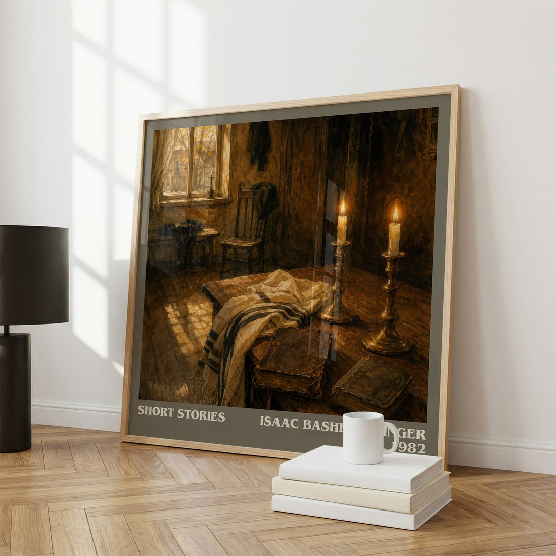 Short stories literary print framed by window – literary home decor