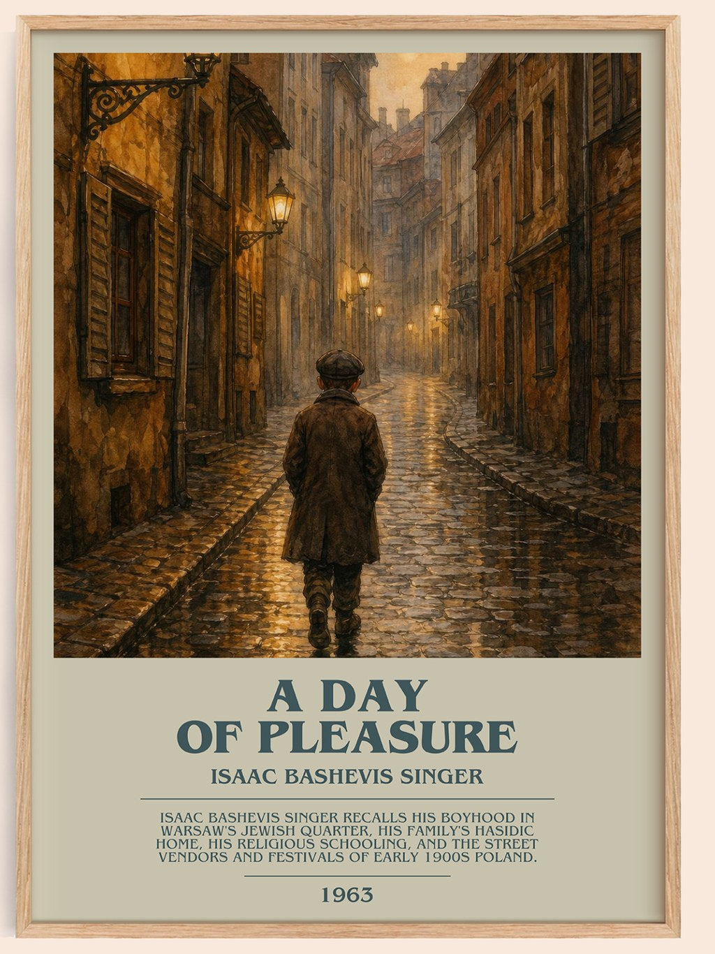 A day of pleasure bookish book poster by Isaac Bashevis Singer – framed literary art print