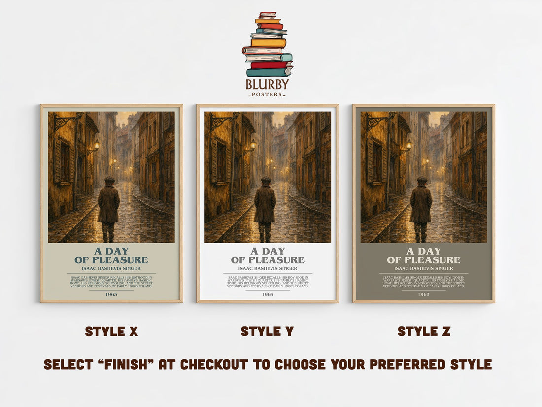 A day of pleasure bookish print in frame leaning in hallway – memoir wall art (mockup)