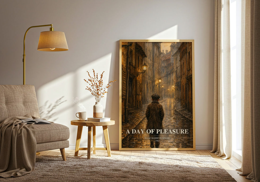 A day of pleasure watercolour print in frame leaning in hallway – memoir wall art