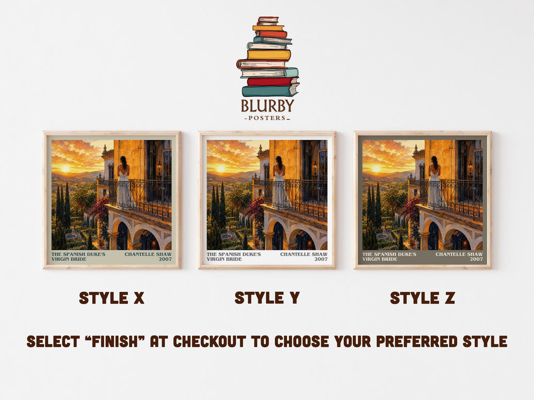 The Spanish Duke's Virgin Bride literary print in frame leaning in hallway – romance wall art (mockup)