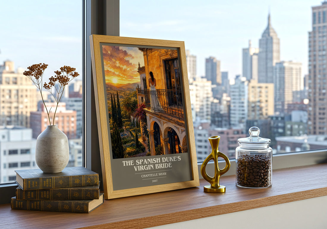The Spanish Duke's Virgin Bride book cover print framed by window – literary home decor
