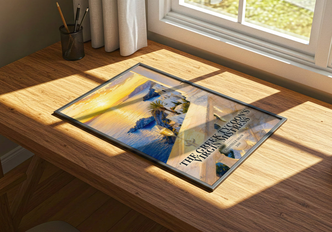 The Greek Tycoon's Virgin Mistress watercolour book poster framed on wall – romance wall art