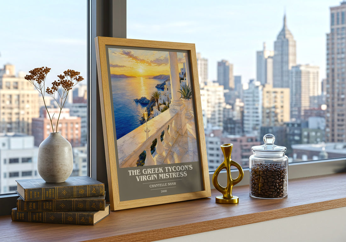 The Greek Tycoon's Virgin Mistress book cover print framed by window – literary home decor