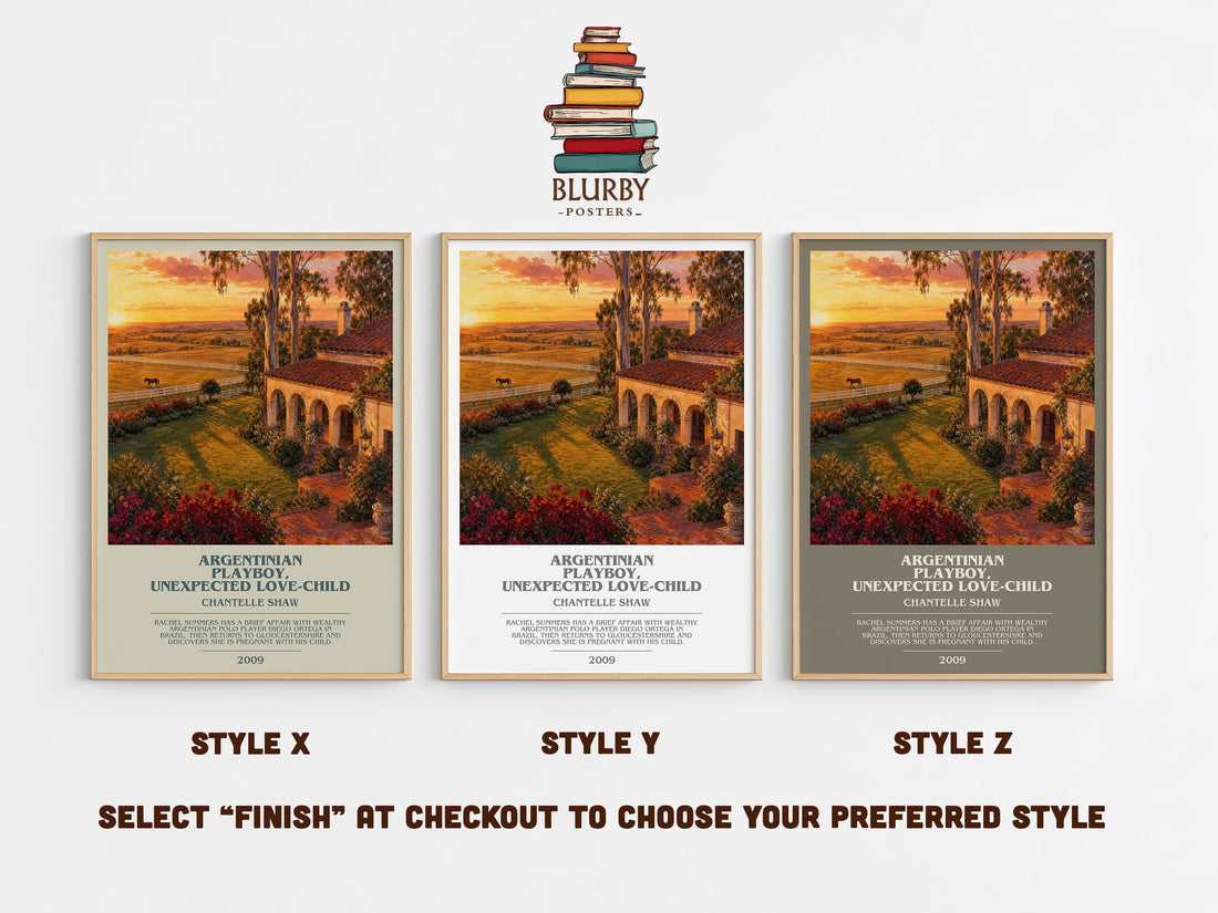 Argentinian Playboy, Unexpected Love-Child bookish print in frame leaning in hallway – romance wall art (mockup)