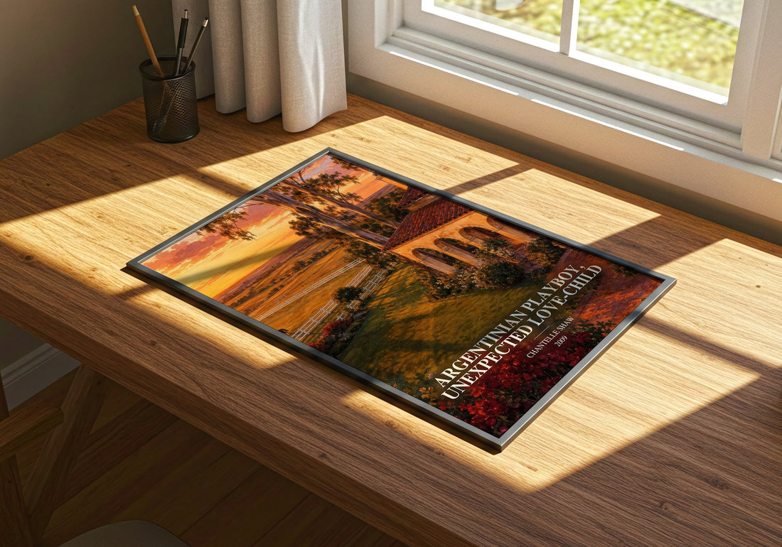 Argentinian Playboy, Unexpected Love-Child watercolour book poster framed on wall – romance wall art