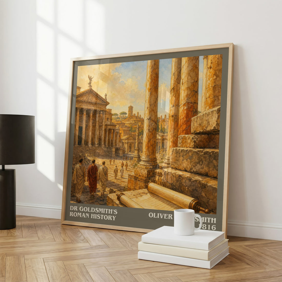Dr Goldsmith's Roman history literary print framed by window – literary home decor