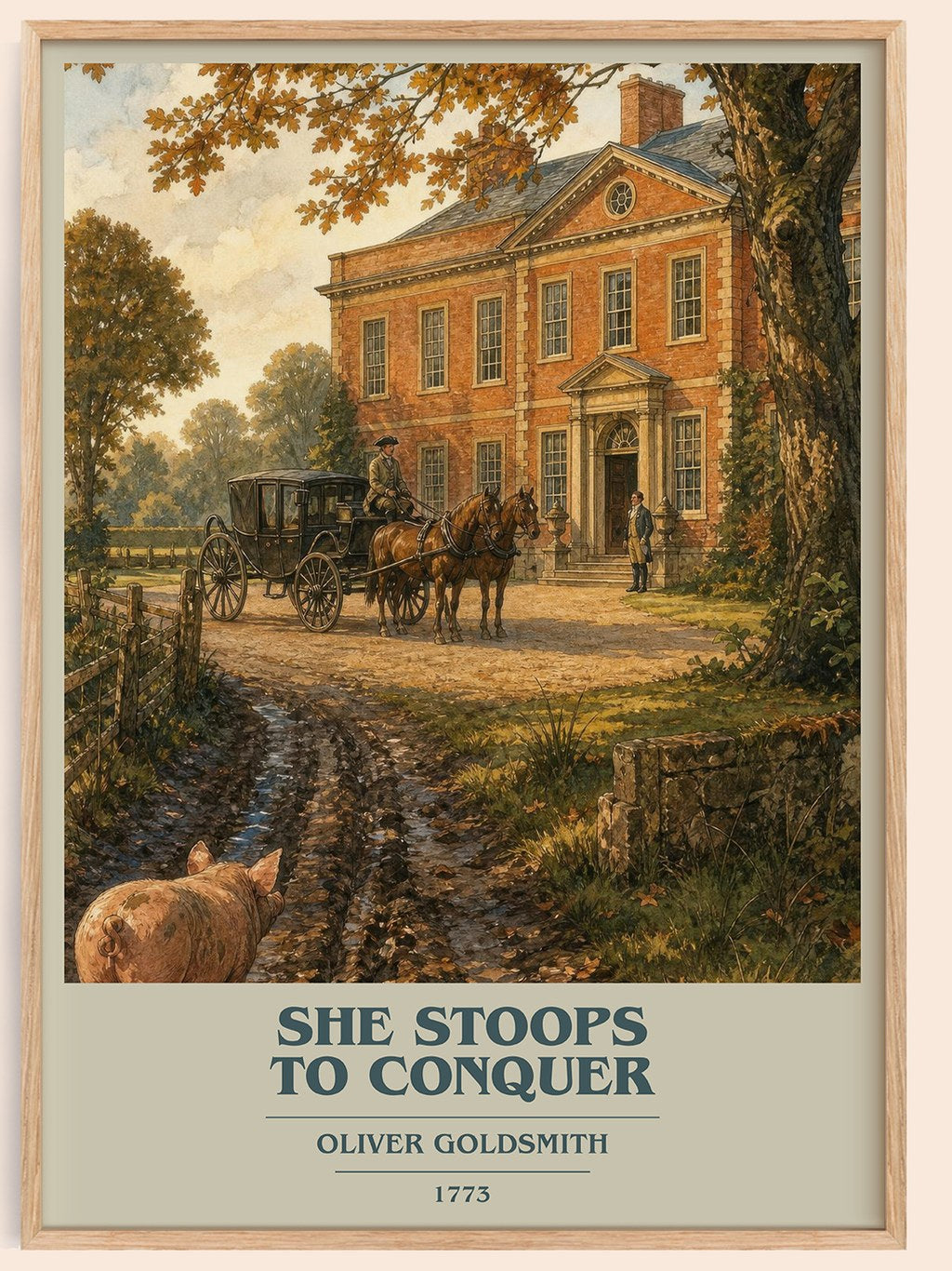 She Stoops To Conquer book cover book poster by Oliver Goldsmith – framed literary art print