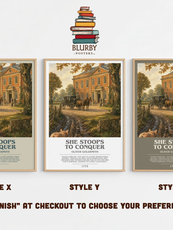 She Stoops To Conquer bookish print in frame leaning in hallway – classic literature wall art