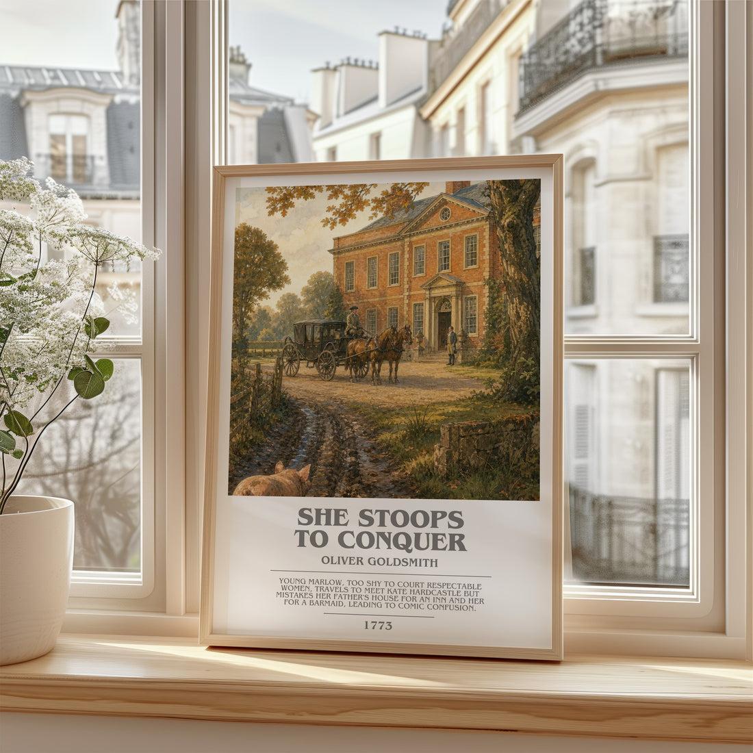 She Stoops To Conquer bookish poster colour and style options – Oliver Goldsmith book art
