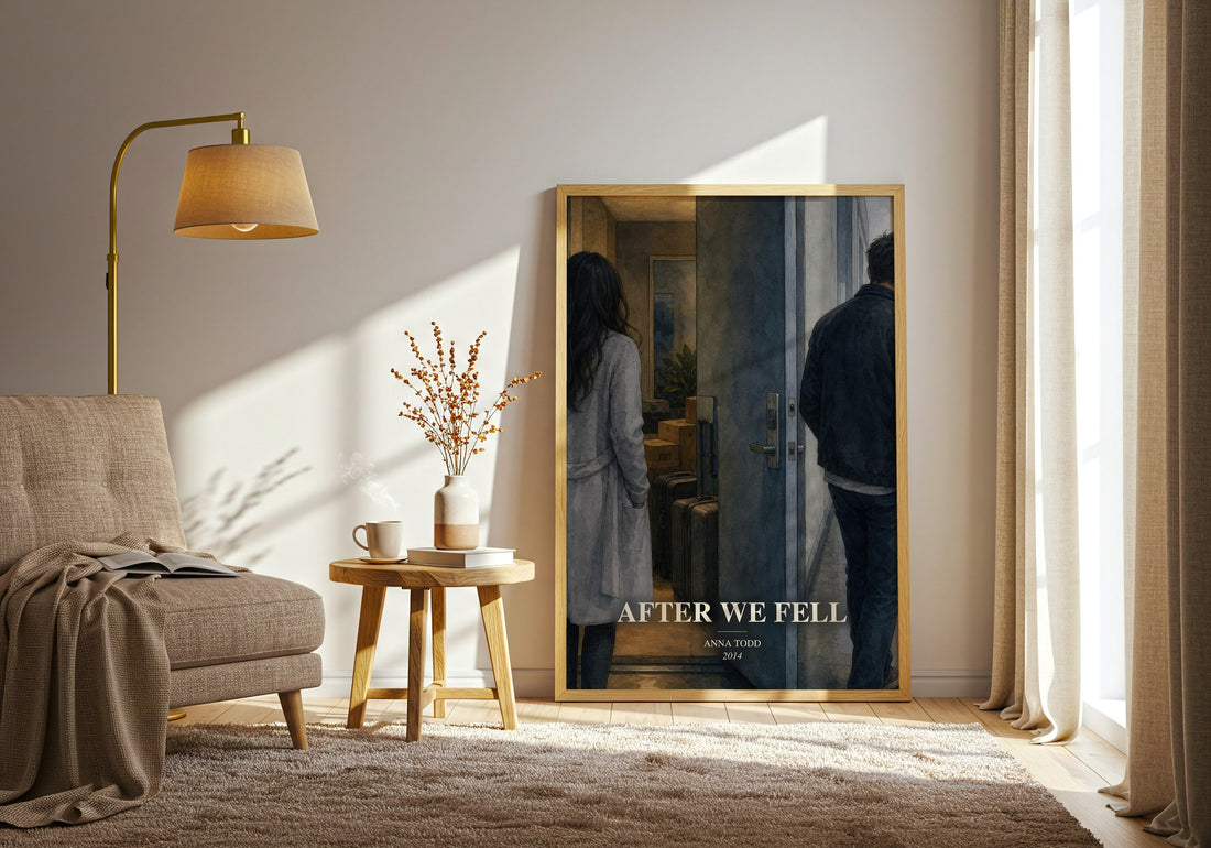 After We Fell watercolour print in frame leaning in hallway – romance wall art