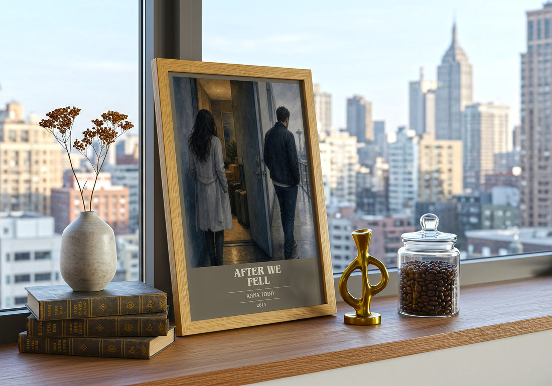 After We Fell book cover print framed by window – literary home decor