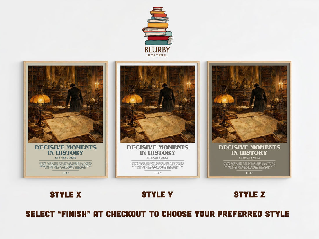 Decisive moments in history bookish print in frame leaning in hallway – non fiction wall art (mockup)