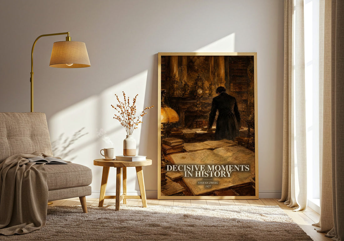 Decisive moments in history watercolour print in frame leaning in hallway – non fiction wall art