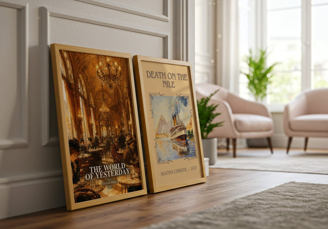 The World of Yesterday watercolour print framed by window – literary home decor