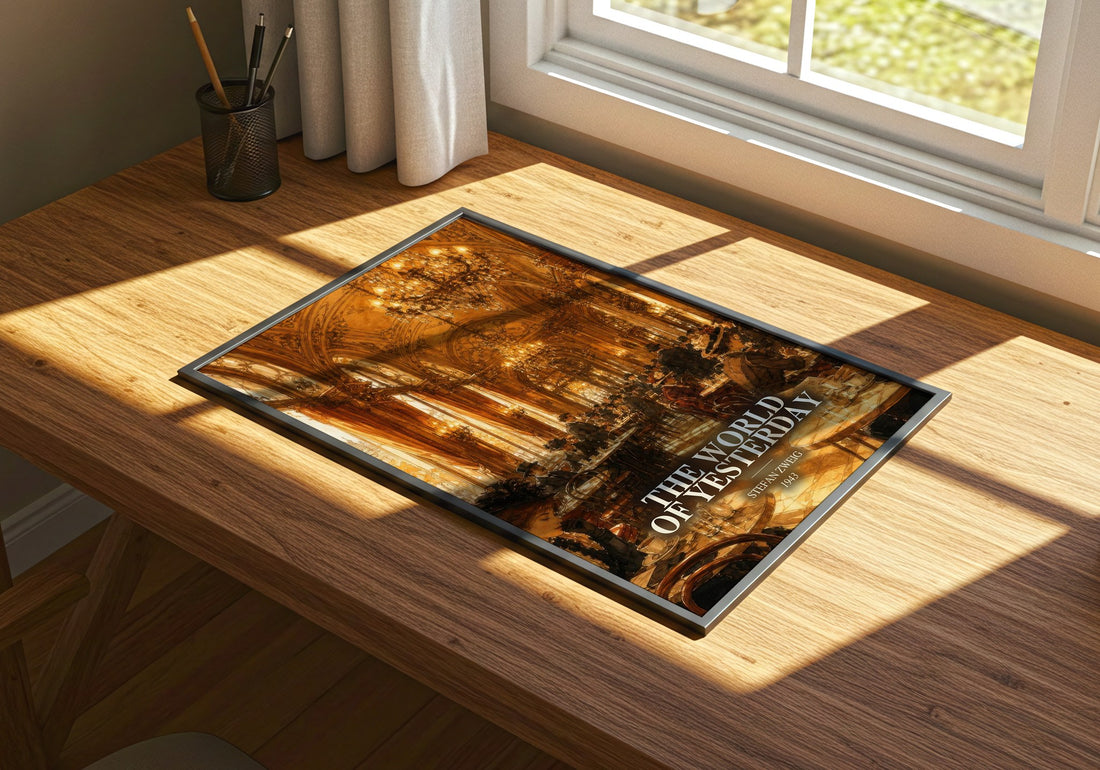 The World of Yesterday watercolour book poster framed on wall – memoir wall art