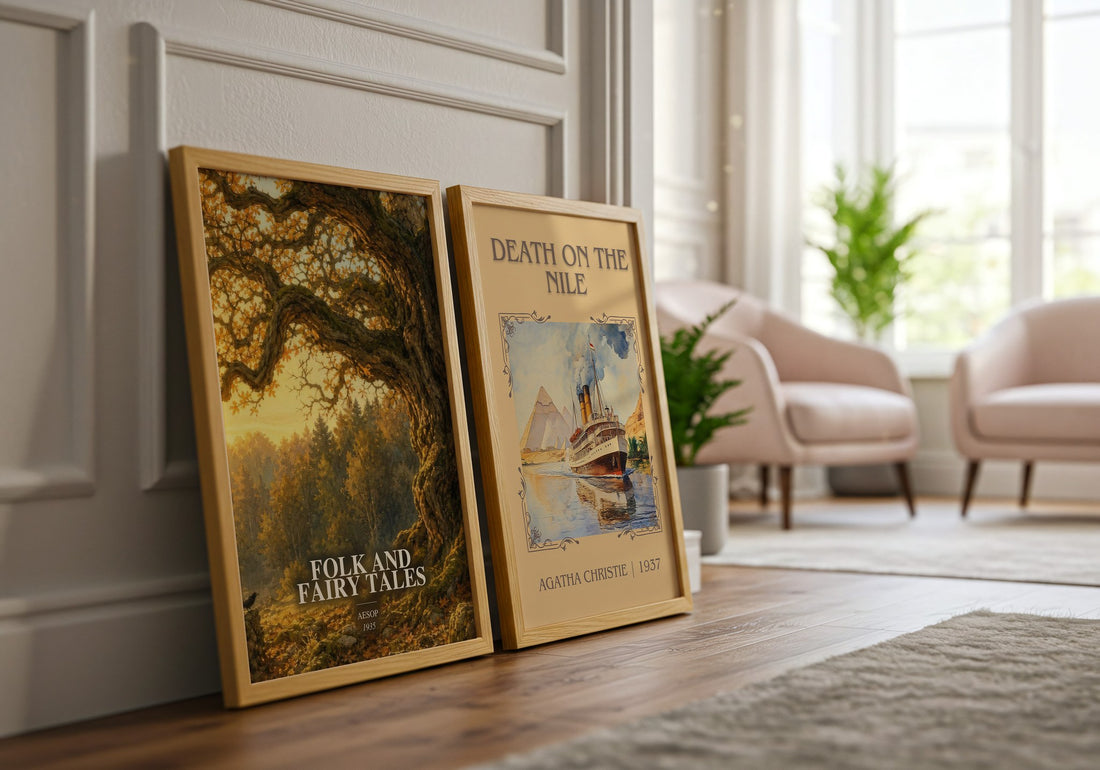 Folk and fairy tales watercolour print framed by window – literary home decor