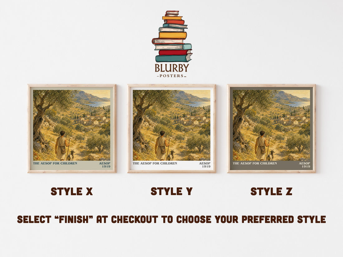 The Aesop for children literary print in frame leaning in hallway – childrens wall art (mockup)