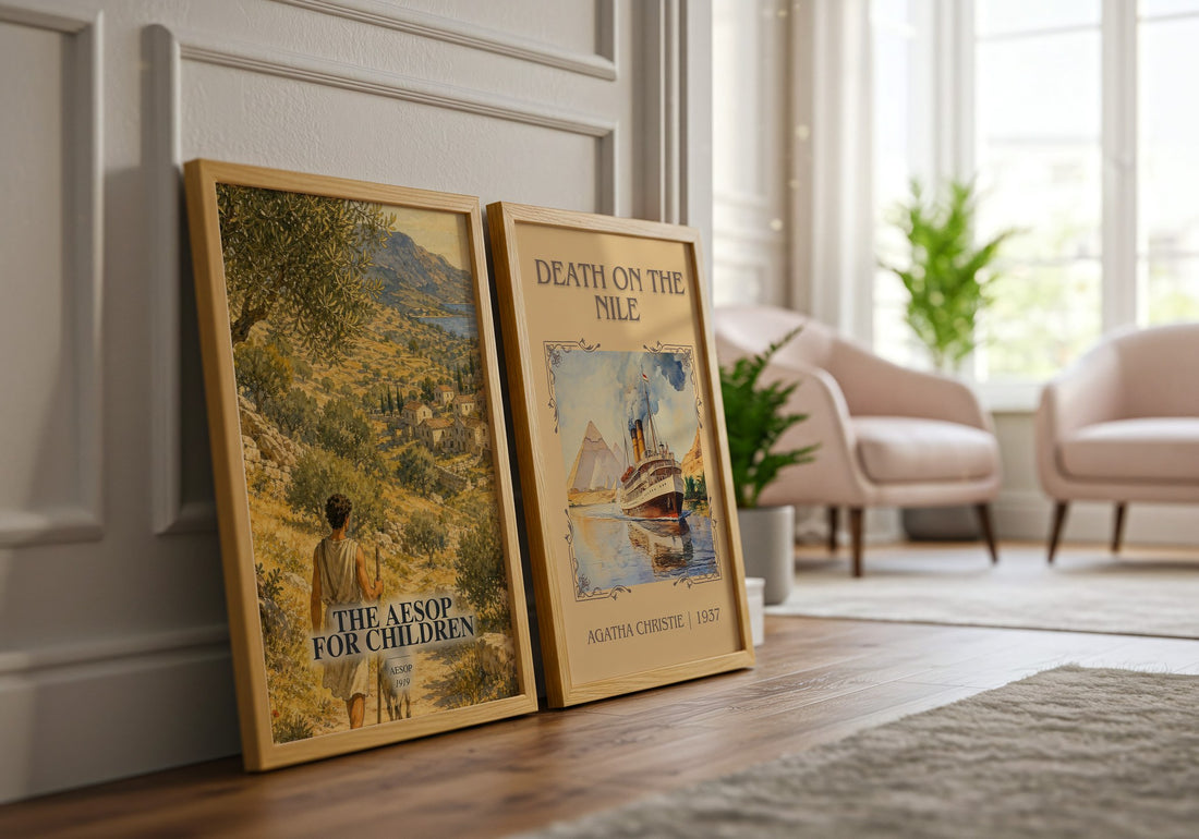 The Aesop for children watercolour print framed by window – literary home decor