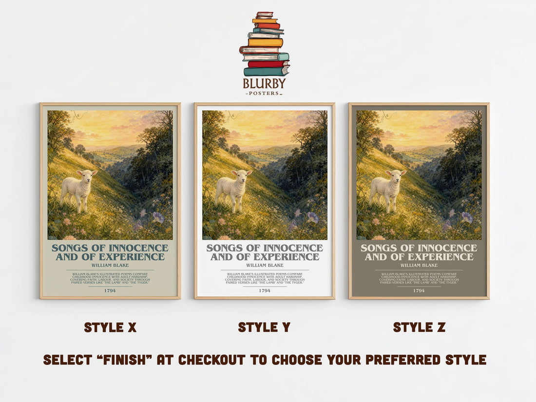 Songs of innocence and of experience bookish print in frame leaning in hallway – poetry wall art (mockup)