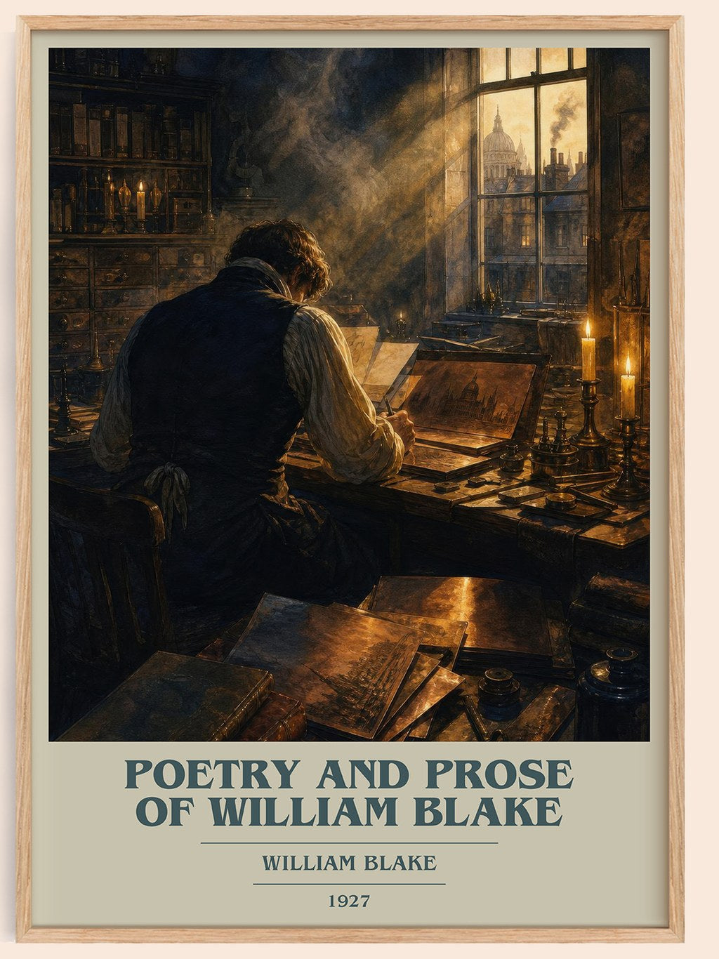 Poetry and prose of William Blake book cover book poster by William Blake – framed literary art print