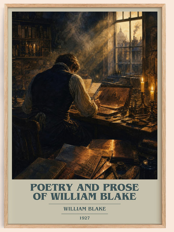 Poetry and prose of William Blake book cover book poster by William Blake – framed literary art print