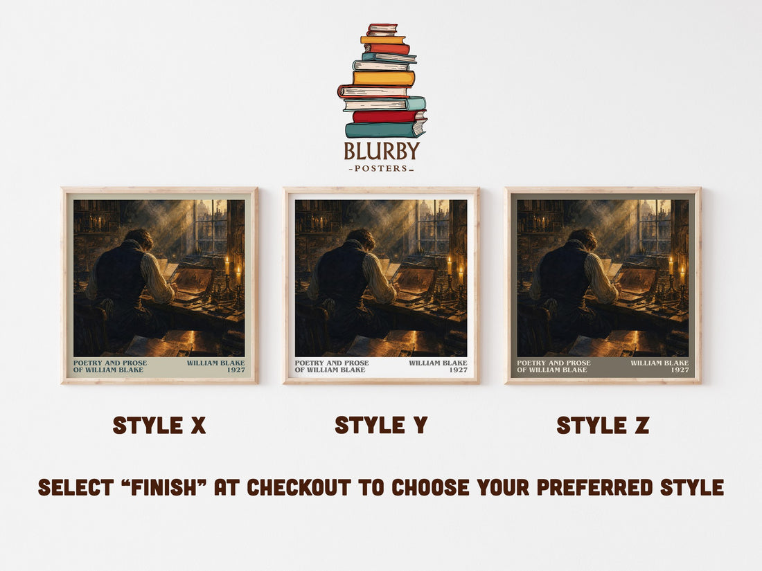 Poetry and prose of William Blake literary print in frame leaning in hallway – poetry wall art (mockup)