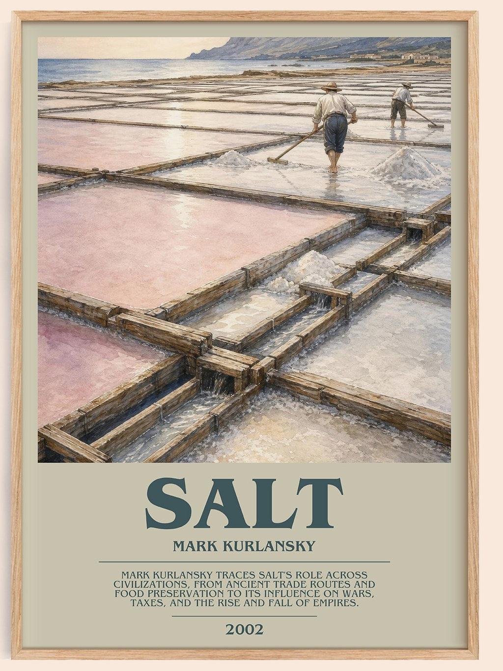 Salt bookish book poster by Mark Kurlansky – framed literary art print