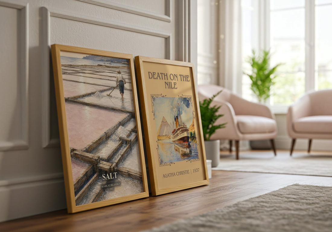 Salt watercolour print framed by window – literary home decor